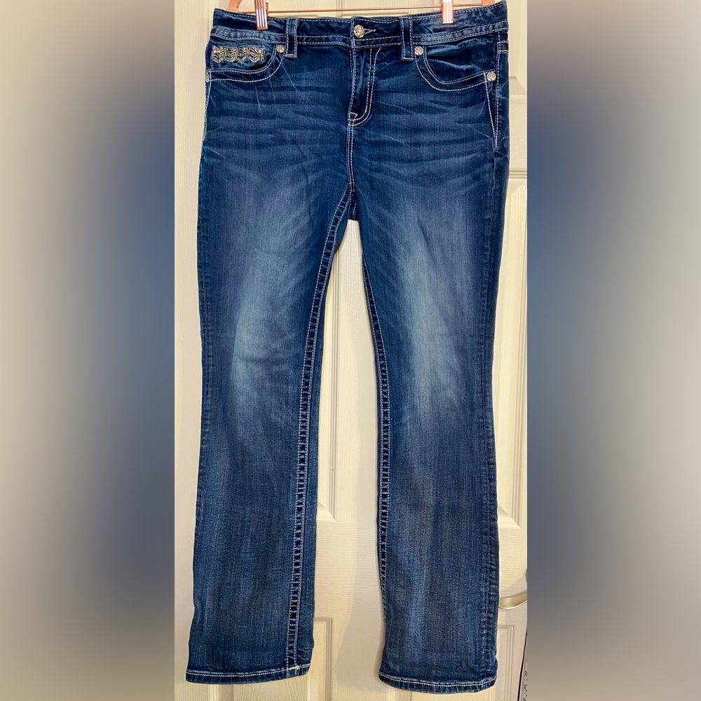 MISS ME Signature-Rise Slim Boot Denim Jeans Women’s Blue Size 34